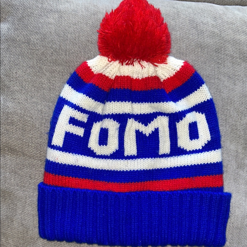 FOMO Kids Knit Pom Beanie - Blue/Red/White